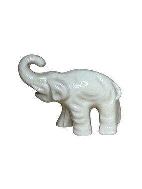 Vintage White Ceramic Elephant Figurine Trunk Up